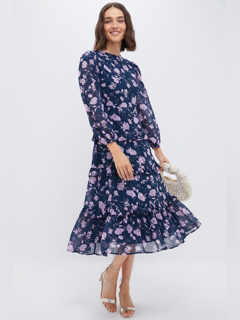 NWT Tuckernuck Hyacinth House Navy Abstract Floral Rosalind Ruffle Midi Large